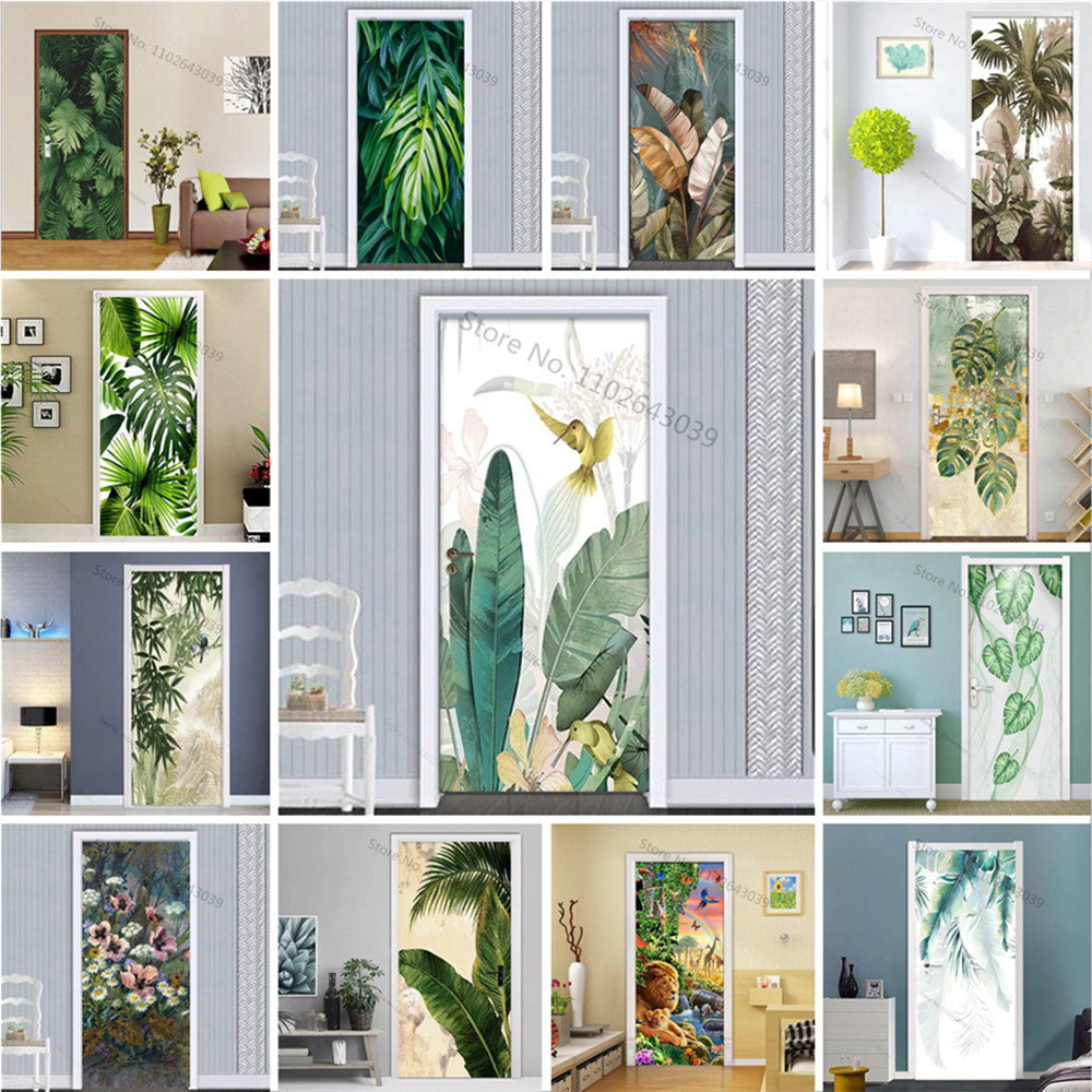 Interior Design Home - Self adhesive Plantain Green Leaves Door