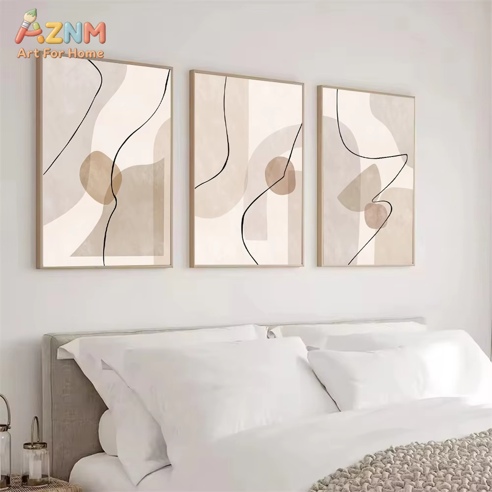 Interior Design Home - Abstract Beige Geometry Line Wall Art